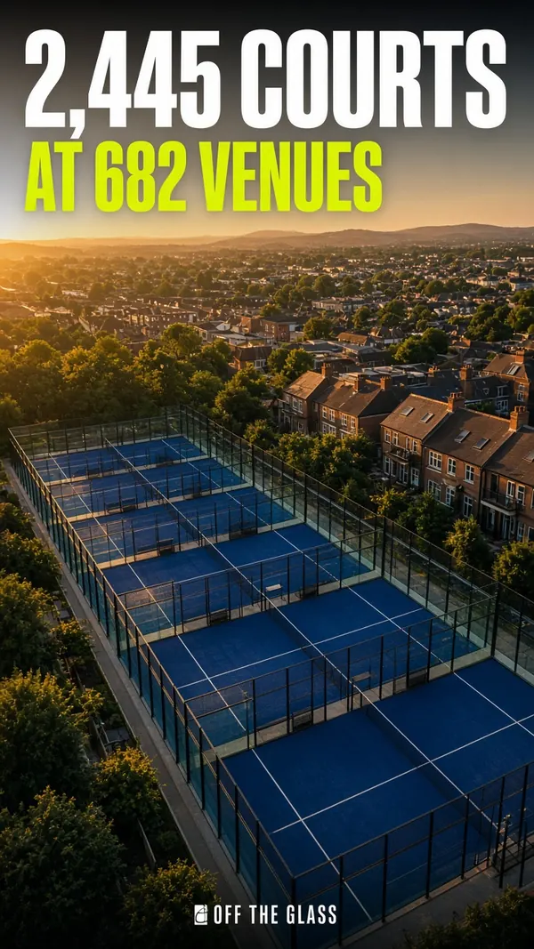 Off The Glass graphic: 2,445 courts at 682 venues, over an aerial view of courts